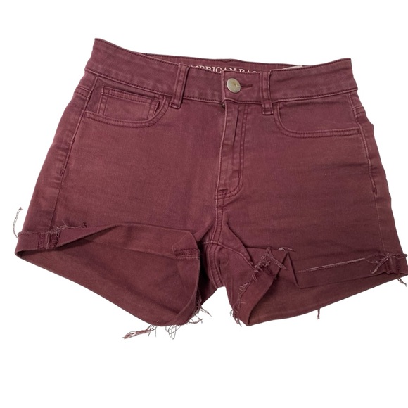 Lot of 2 Burgundy & Green Shorts American Eagle Shortie Hei Hei size 2 - Picture 2 of 8